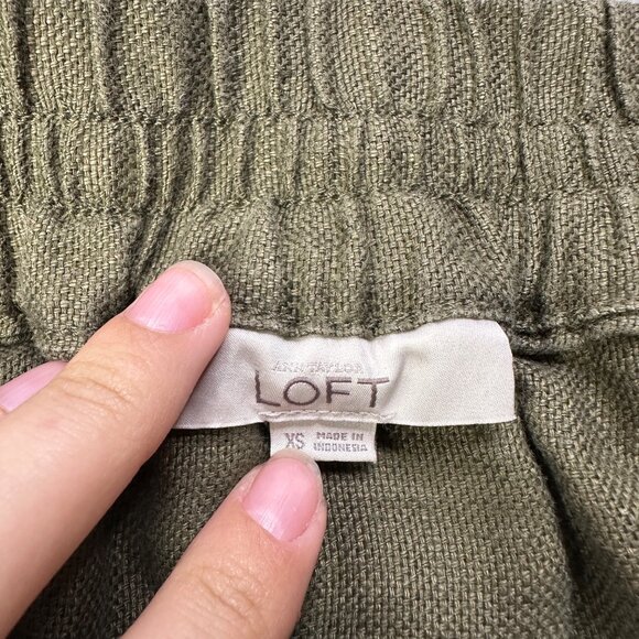 Loft Linen Skirt Womens XS Mini Pockets Elastic Waist Pockets Olive Green - Picture 4 of 9